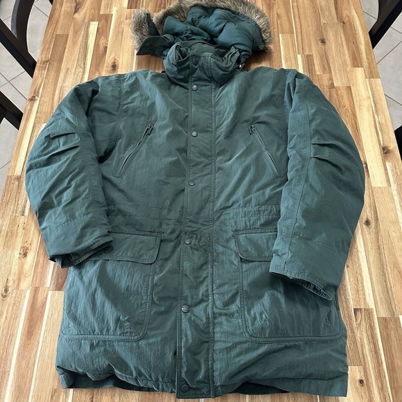 L.L. Bean Other - Vintage LL Bean Jacket Mens Small Green Goose Down Parka Fur Hood Coat Outdoor